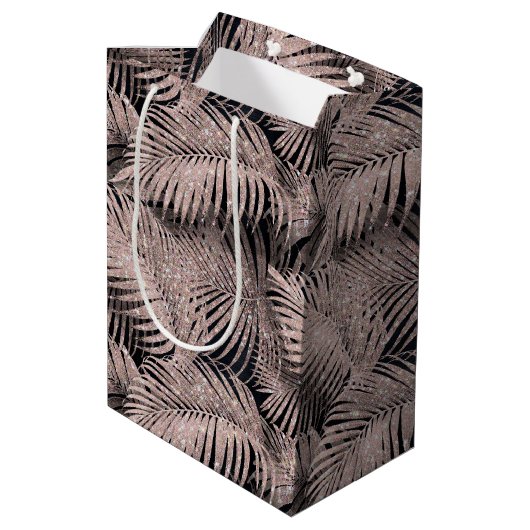 手のひらきらめく葉のパターンバラ金ゴールドID831 ミディアムペーパーバッグ (裏面アングル)
