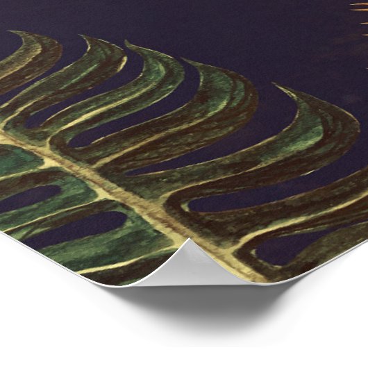 手のひらとストリングライトビーチ結婚式ウェルカムサイン ポスター (角)