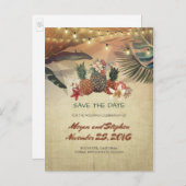 手のひらとパイナップル素朴ビーチ日付を保存 案内ポストカード (正面/裏面)