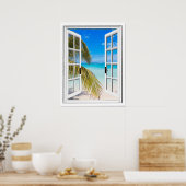 手のひらとビーチ人工窓ビュー ポスター (キッチン)