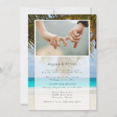 手のひらと海の写真の結婚発表 招待状 (正面)