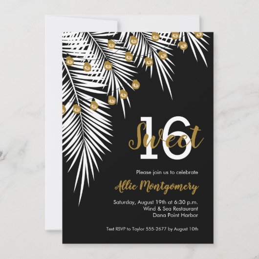 手のひらと軽い糸スウィート16誕生日パーティー 招待状 (正面)