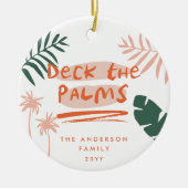 手のひらのクリスマストロピカルフォトをデッモダンクス セラミックオーナメント (正面)