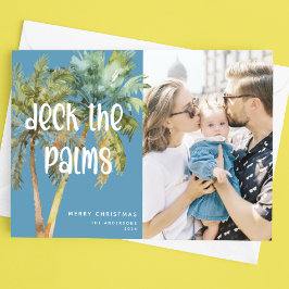手のひらのメリークリスマスパームツリーズの写真をデッキアップ シーズンカード
