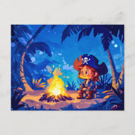 手のひらの下で焚き火のそばに座る海賊 ポストカード