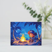 手のひらの下で焚き火のそばに座る海賊 ポストカード (スタンド正面)