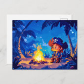 手のひらの下で焚き火のそばに座る海賊 ポストカード (正面/裏面)