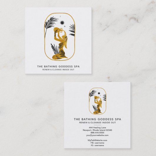 *~*手のひらの水のつぼ葉で水を浴びる女神 スクエア名刺 (正面/裏面)