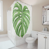 手のひらの葉が刺繍された。グリーントロピカルモンステラL シャワーカーテン (インサイチュ)