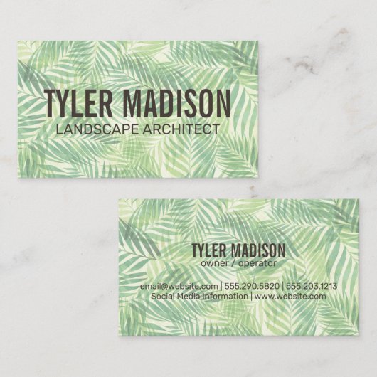 手のひらの葉の背景 名刺 (正面/裏面)
