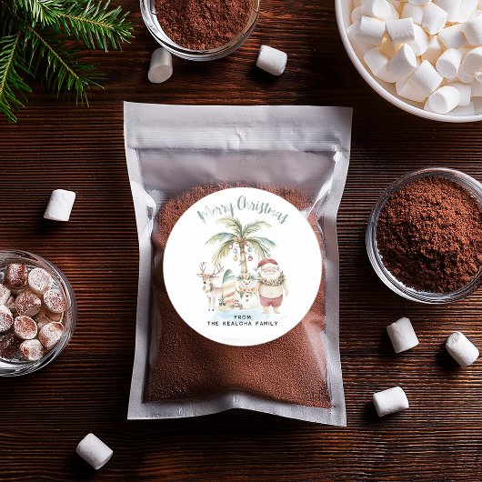 手のひらをデッキに置く | おもしろい熱帯クリスマス ラウンドシール