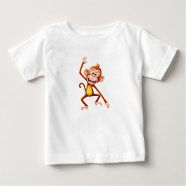 手のひらを振るキャラクター・モンキーのイラスト ベビーTシャツ