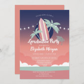 手のひらサーフィンボード、グリッターグラッドキャップ、卒業 招待状 (正面/裏面)