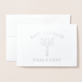 手のひらツリー手書き文字ハート日付を保存 箔カード (封筒付き正面)