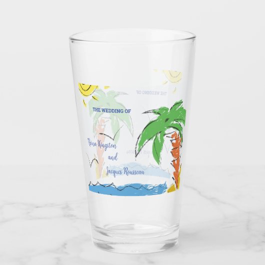 手のひらパーソナライズされたの木の宝ビーチ タンブラーグラス (正面)