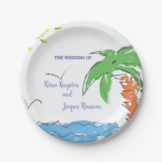 手のひらパーソナライズされたの木の宝ビーチ ペーパープレート (正面)
