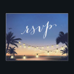 手のひらビーチストリングライトサマーサンセットRSVP返信 インビテーションポストカード<br><div class="desc">手のひらビーチ文字列ライトサマーサンセットRSVP返信カード。(1)更なるカスタマイズのためクリックには、「カスタマイズ」ボタンを使用し、このテンプレートを変更するために当社のデザインツールを使用する。すべての文字スタイル、色、サイズは、ニーズに合わせて変更できる。(2)厚いもし紙を使用する場合は、[マット紙タイプ]を選択することを検討する必要がある。(3)もし必要な救済も合品も欲しい連絡ので。</div>