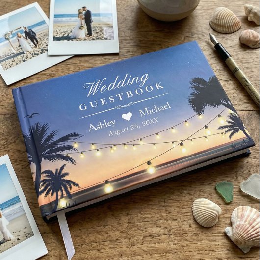 手のひらビーチストリングライト宛先ウェディング ゲストブック