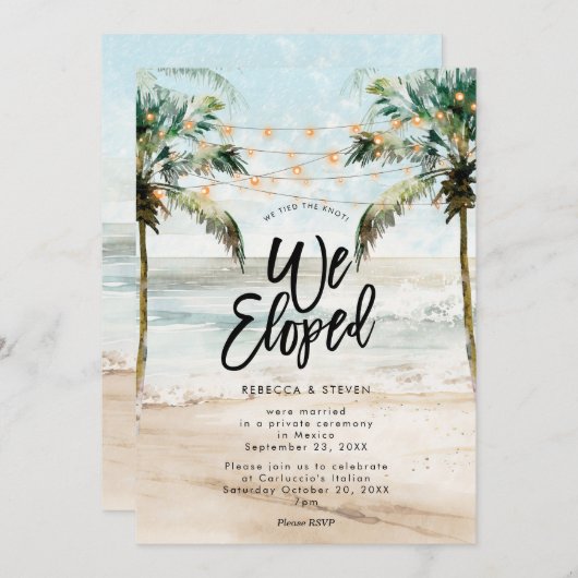 手のひらビーチ我々は我々が駆け落ちした招待の結び目を結んだ 招待状 (正面/裏面)