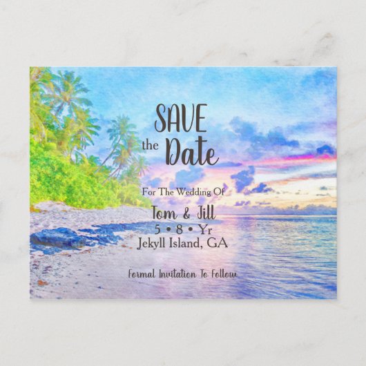 手のひらビーチ水の色の写真の日付を保存 案内ポストカード (正面)