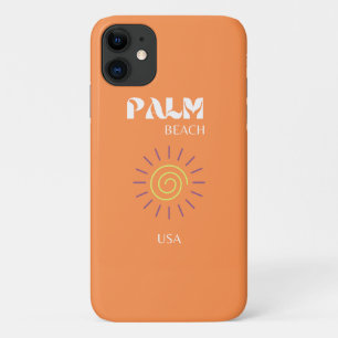 手のひらビーチ、トラベルアート名門私立校風の、オレンジ iPhone 11 ケース