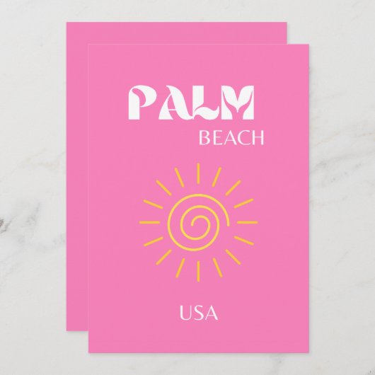 手のひらビーチ、旅行アート名門私立校風の、ピンク サンキューカード (正面/裏面)