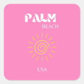 手のひらビーチ、旅行アート名門私立校風の、ピンク スクエアシール (正面)