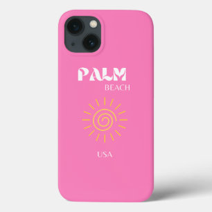 手のひらビーチ、旅行アート名門私立校風の、ピンク iPhone 13ケース