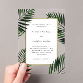 手のひらフェイクの付いた金ゴールドフレ結婚ーム アクリル招待状 (インサイチュ (ポータブル))