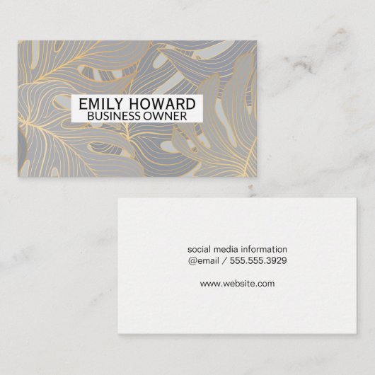 手のひらモダンの葉パターン 名刺 (正面/裏面)