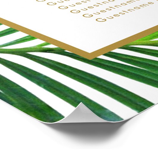 手のひらモダン葉のビーチ結婚式の座席表 ポスター (角)