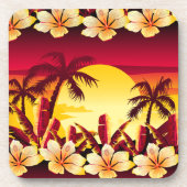 手のひら付きの熱帯の夕日 コースター (正面)