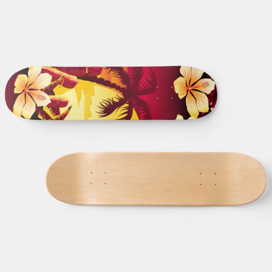 手のひら付きの熱帯の夕日 スケートボード (横)