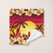 手のひら付きの熱帯の夕日 バスタオルセット (ウォッシュタオル)