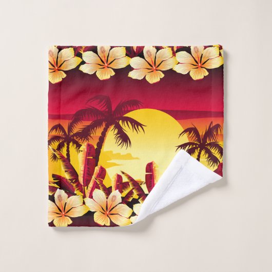 手のひら付きの熱帯の夕日 バスタオルセット