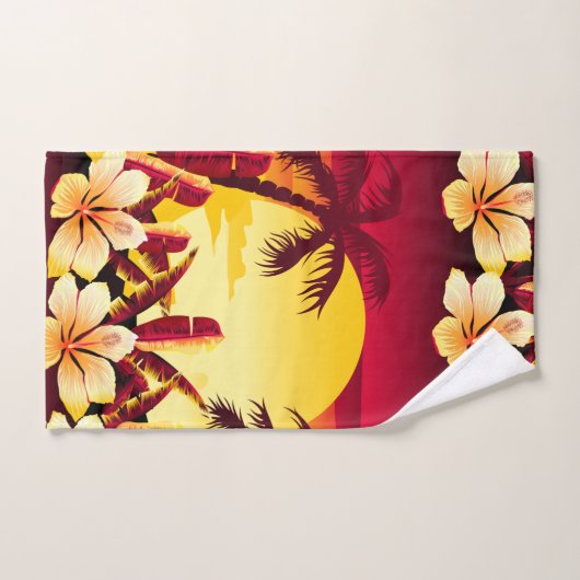 手のひら付きの熱帯の夕日 バスタオルセット (ハンドタオル)