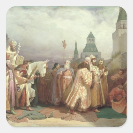 手のひら日曜日の行列 スクエアシール (正面)