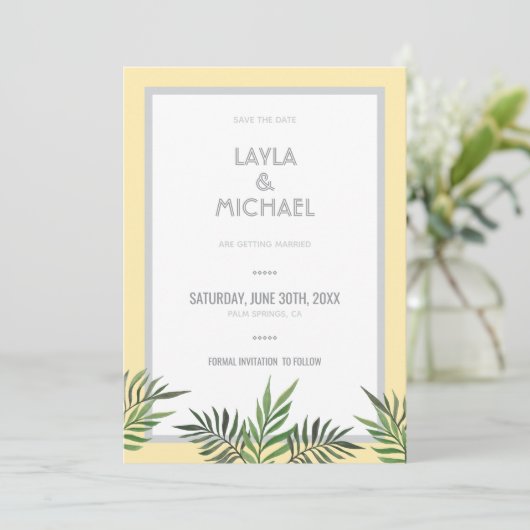 手のひら春写真の日付の保存 招待状 (スタンド正面)