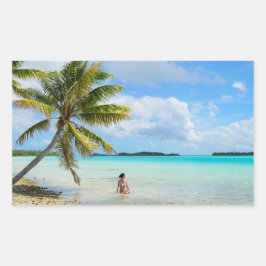 手のひら木の長方形の下の女性ステッカー 長方形シール