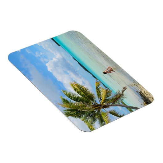 手のひら木長方形マグネットの下の女性 マグネット (右側)