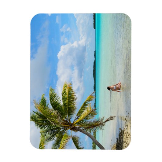 手のひら木長方形マグネットの下の女性 マグネット (縦)