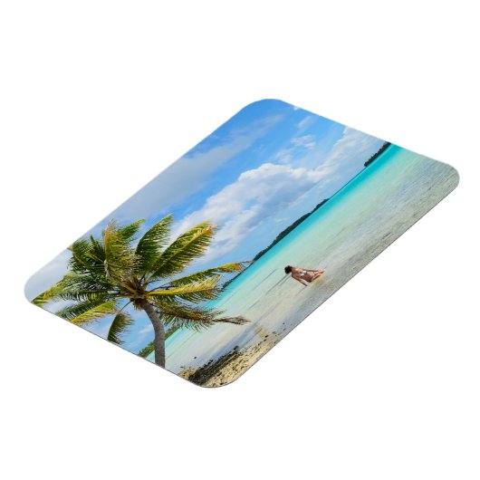 手のひら木長方形マグネットの下の女性 マグネット (左側)