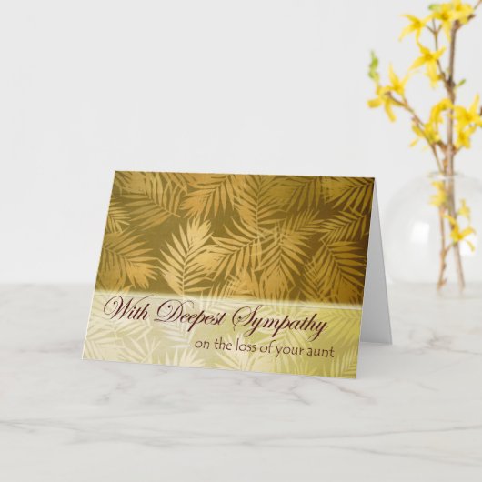 手のひら葉と叔母の損失のための悔やみや弔慰 カード (黄色い花)
