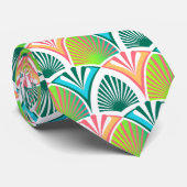 手のひら葉と花の幾何学模様 ネクタイ (ロール)