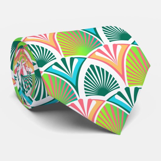 手のひら葉と花の幾何学模様 ネクタイ (ロール)