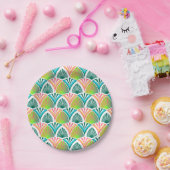 手のひら葉と花の幾何学模様 ペーパープレート (パーティー)