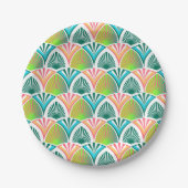 手のひら葉と花の幾何学模様 ペーパープレート (正面)