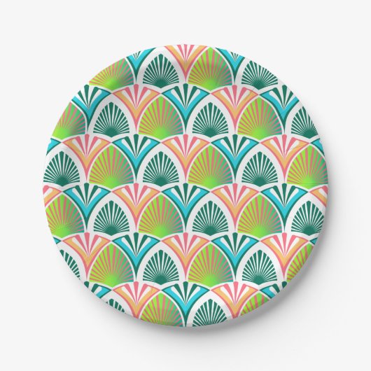 手のひら葉と花の幾何学模様 ペーパープレート (正面)