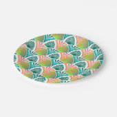 手のひら葉と花の幾何学模様 ペーパープレート (アングル)