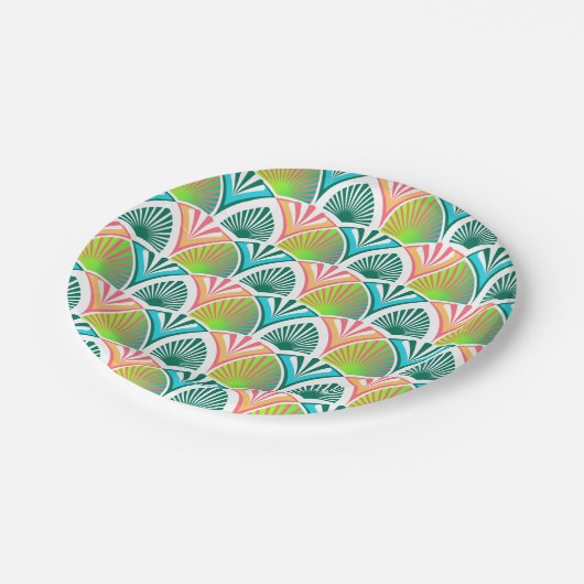 手のひら葉と花の幾何学模様 ペーパープレート (アングル)